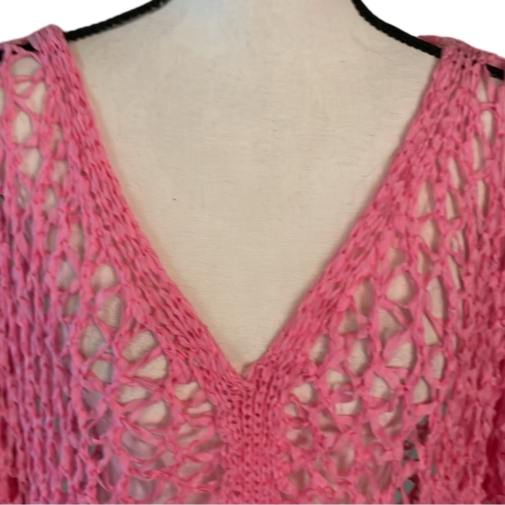 ITOO Brand Pink Asymmetrical Open Stitch 3/4 Sleeve Top - Picture 2 of 9